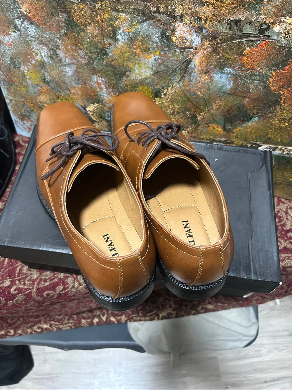 ALFANI Men's Tan Leather Dress Oxfords - Classic Lace-Up